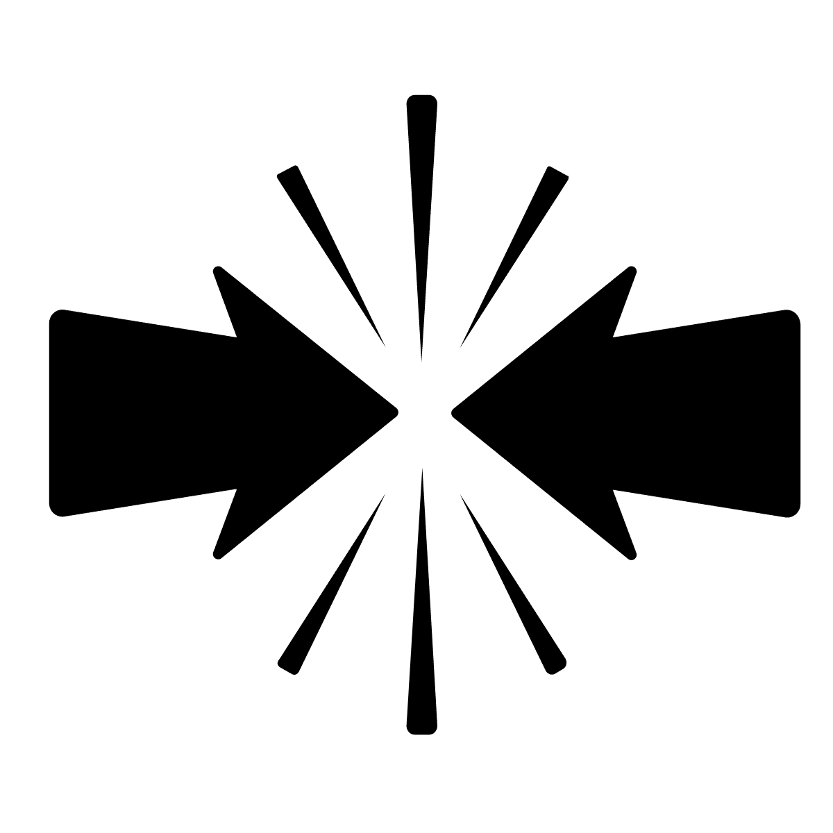 A black geometric symbol with four arrows pointing inward from each side, converging at the center on a white background. Triangular shapes between the arrows accentuate the sense of focus toward the middle.
