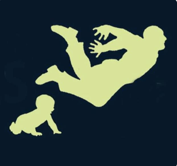 pratfalls podcast A silhouette of a man and a baby.