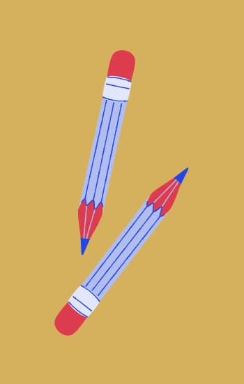 read Two illustrated pencils with red erasers and blue tips are placed diagonally on a mustard yellow background.