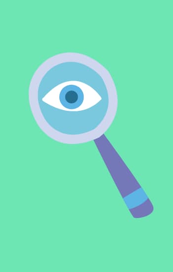watch A magnifying glass with an eye inside the lens, symbolizing observation or scrutiny, on a mint green background.